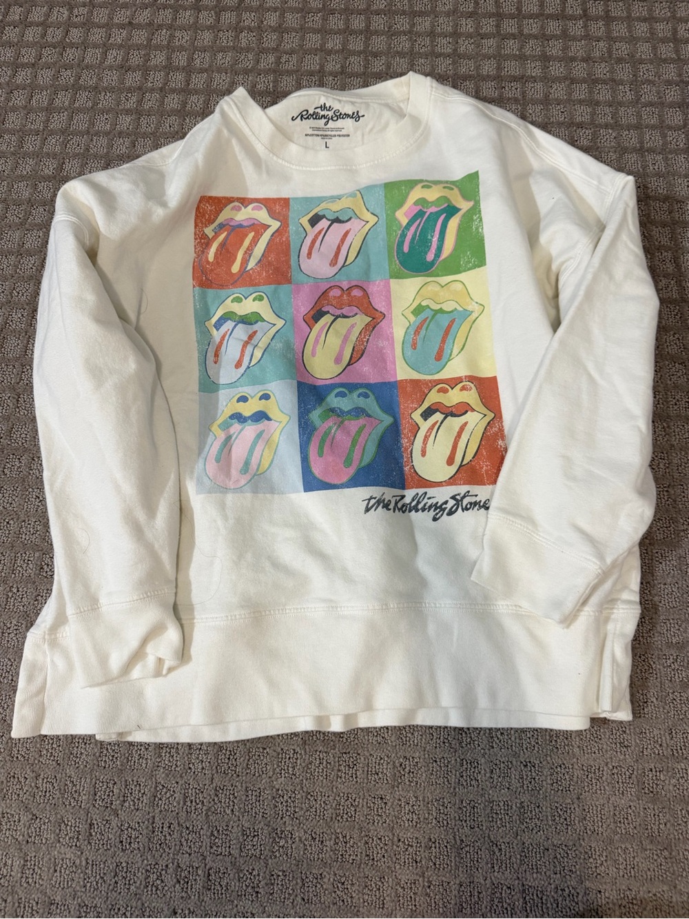 the Rolling Stones White Kids Long Sleeve Shirt with Colorful Pop-Art Tongues